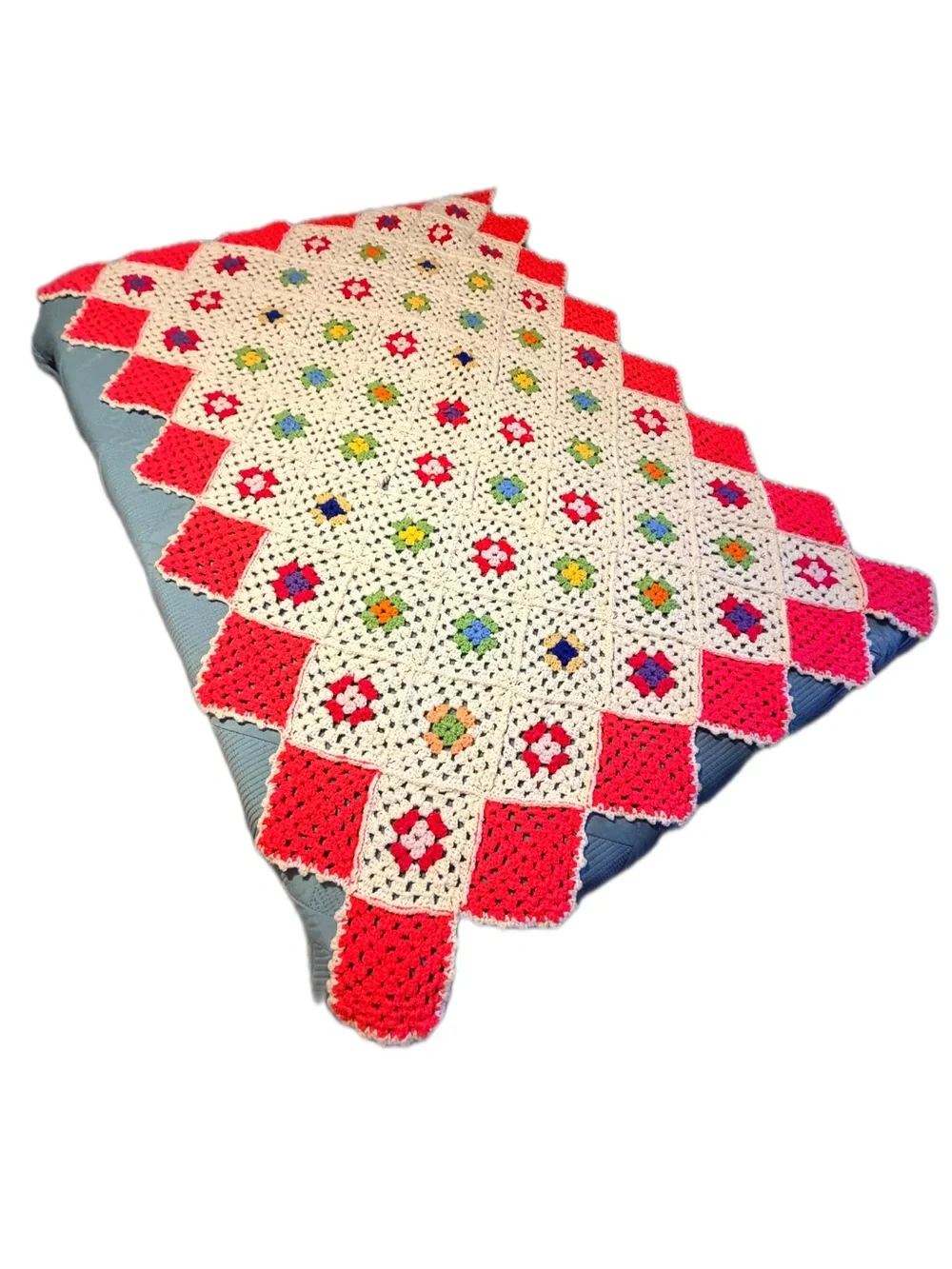 IHandmade Crochet Granny Square Afghan Blanket - Cottagecore Throw 60x45 Vintage